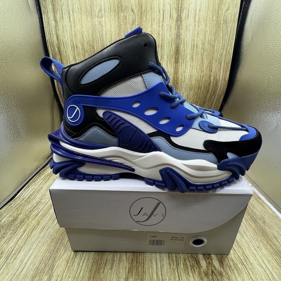 New Javi Logic High Top Blue Silver Leather Shoes Sneakers Men's Size 7.5 D - Picture 1 of 10
